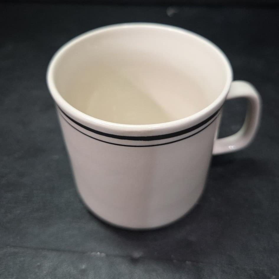 Striped Vintage Stoneware Coffee Cup, Heavy White 8oz Mug, Replacement Drinkware - Thumbnail 6