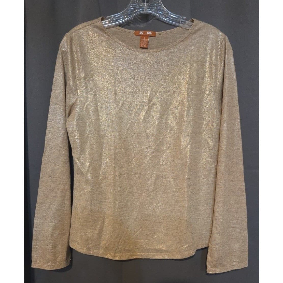 BB Dakota Gold Metallic Shimmer Long Sleeve Crew Neck, Woman's Small Top - Thumbnail 3