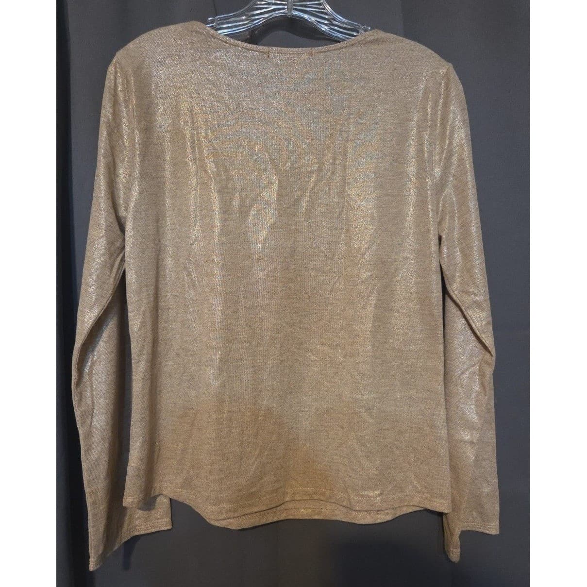 BB Dakota Gold Metallic Shimmer Long Sleeve Crew Neck, Woman's Small Top - Thumbnail 4