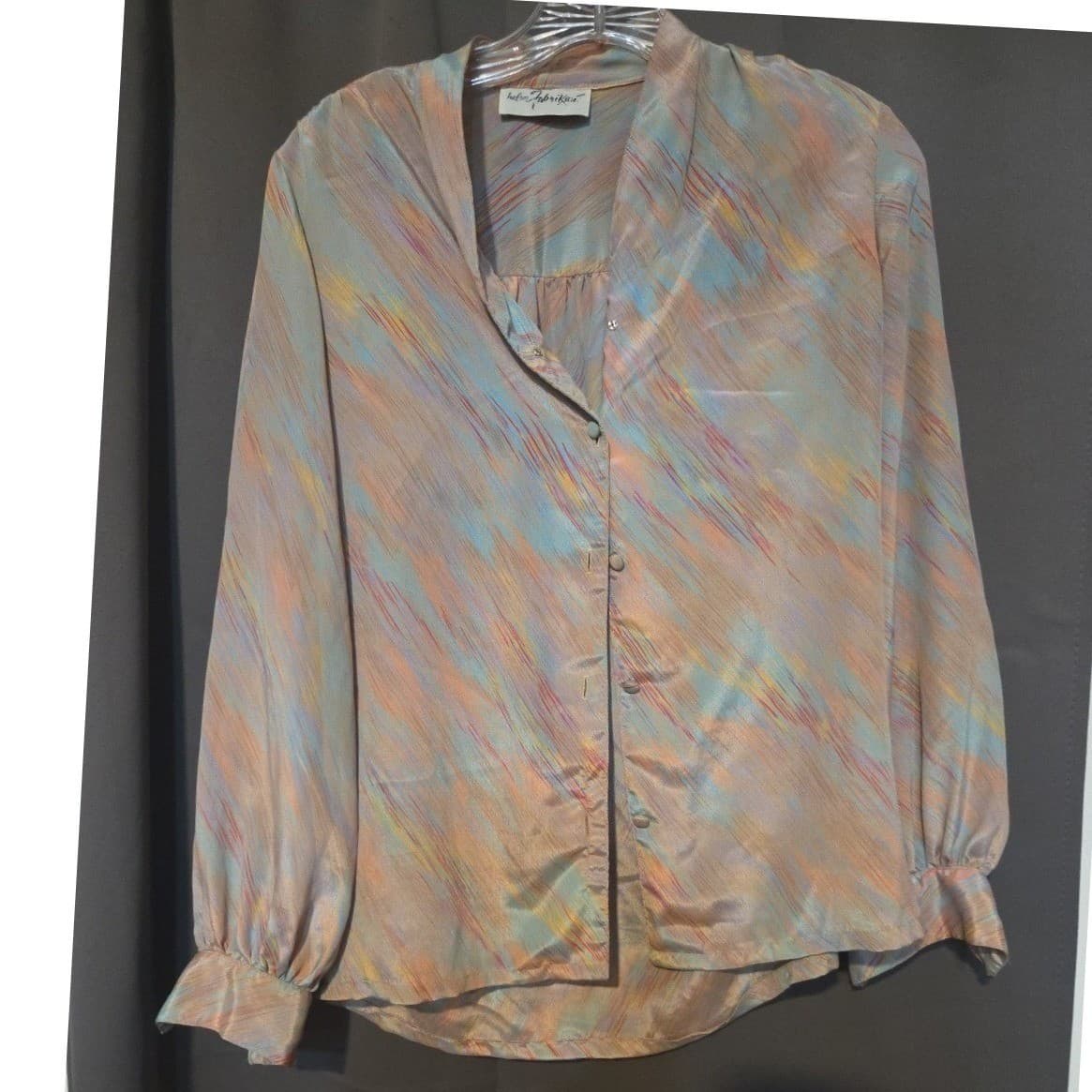 Helen Fabrikant Vintage Abstract Brushstroke Blouse, Multi Color Button Front - Thumbnail 3
