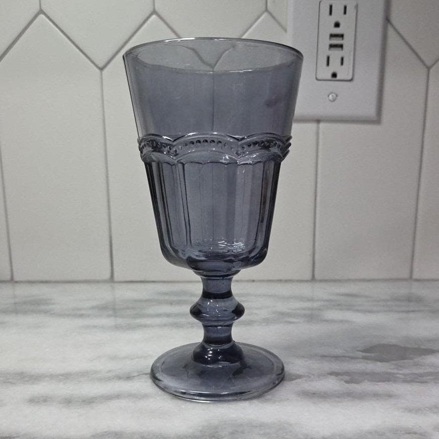 H&H Lifestyle Ice Tea Glass, Replacement Dusky Blue Goblet, Scalloped Beading - Thumbnail 2