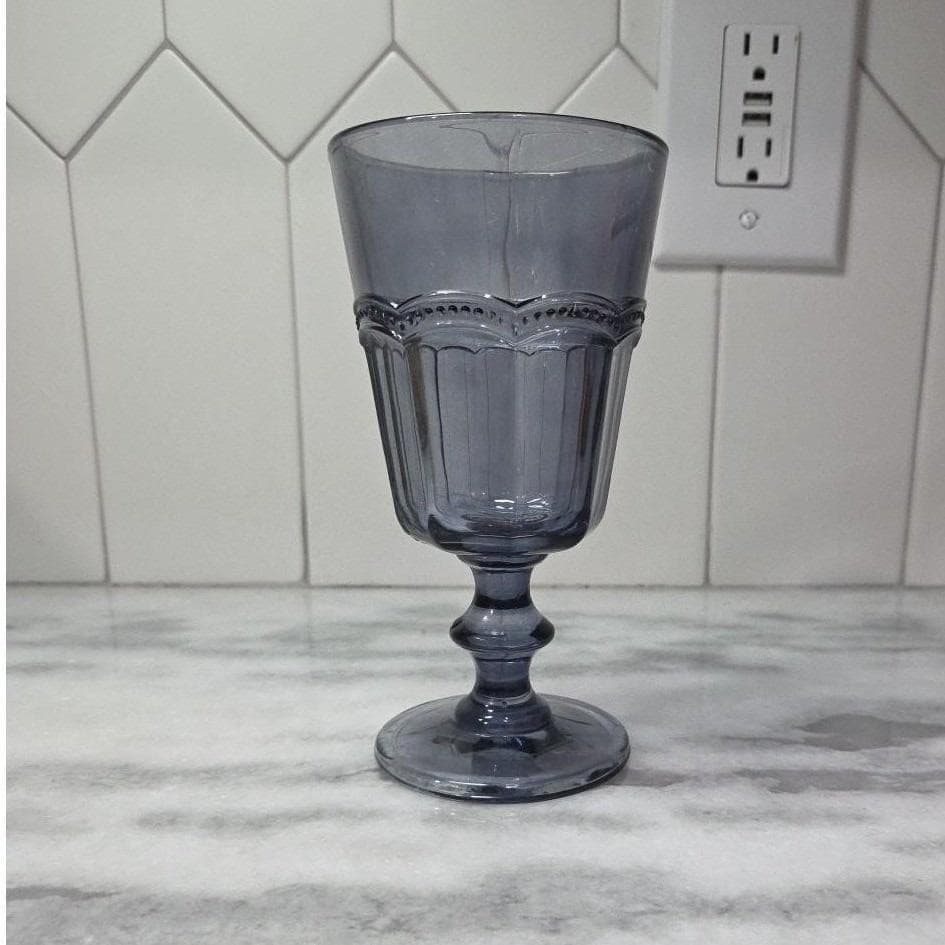 H&H Lifestyle Ice Tea Glass, Replacement Dusky Blue Goblet, Scalloped Beading - Thumbnail 3