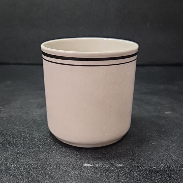 Striped Vintage Stoneware Coffee Cup, Heavy White 8oz Mug, Replacement Drinkware - Thumbnail 3