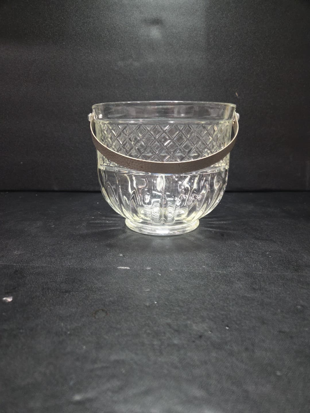 Art Deco Ice Bucket, Cut Diamond Glass, Hammered Silver Handle, Bar Accessory - Thumbnail 3