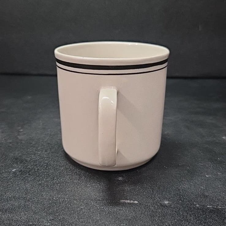 Striped Vintage Stoneware Coffee Cup, Heavy White 8oz Mug, Replacement Drinkware - Thumbnail 4