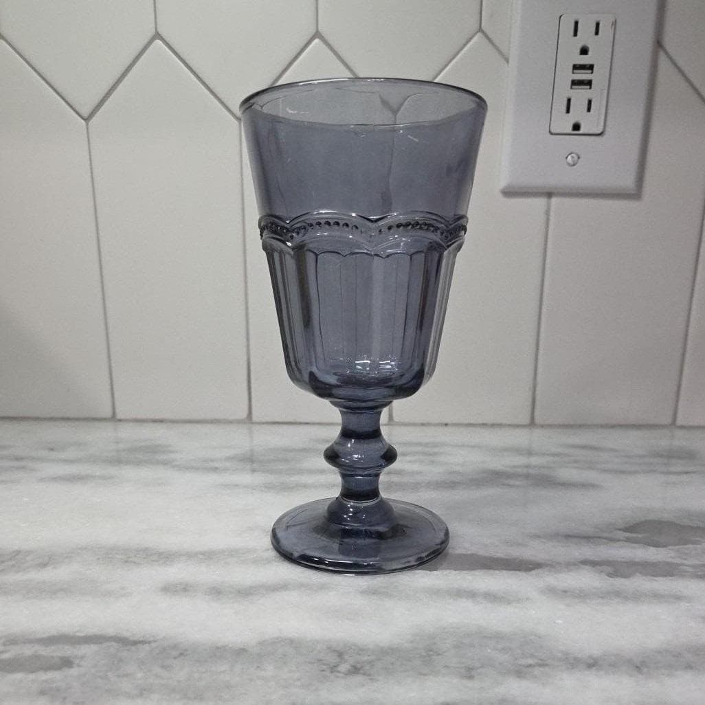 H&H Lifestyle Ice Tea Glass, Replacement Dusky Blue Goblet, Scalloped Beading - Thumbnail 4