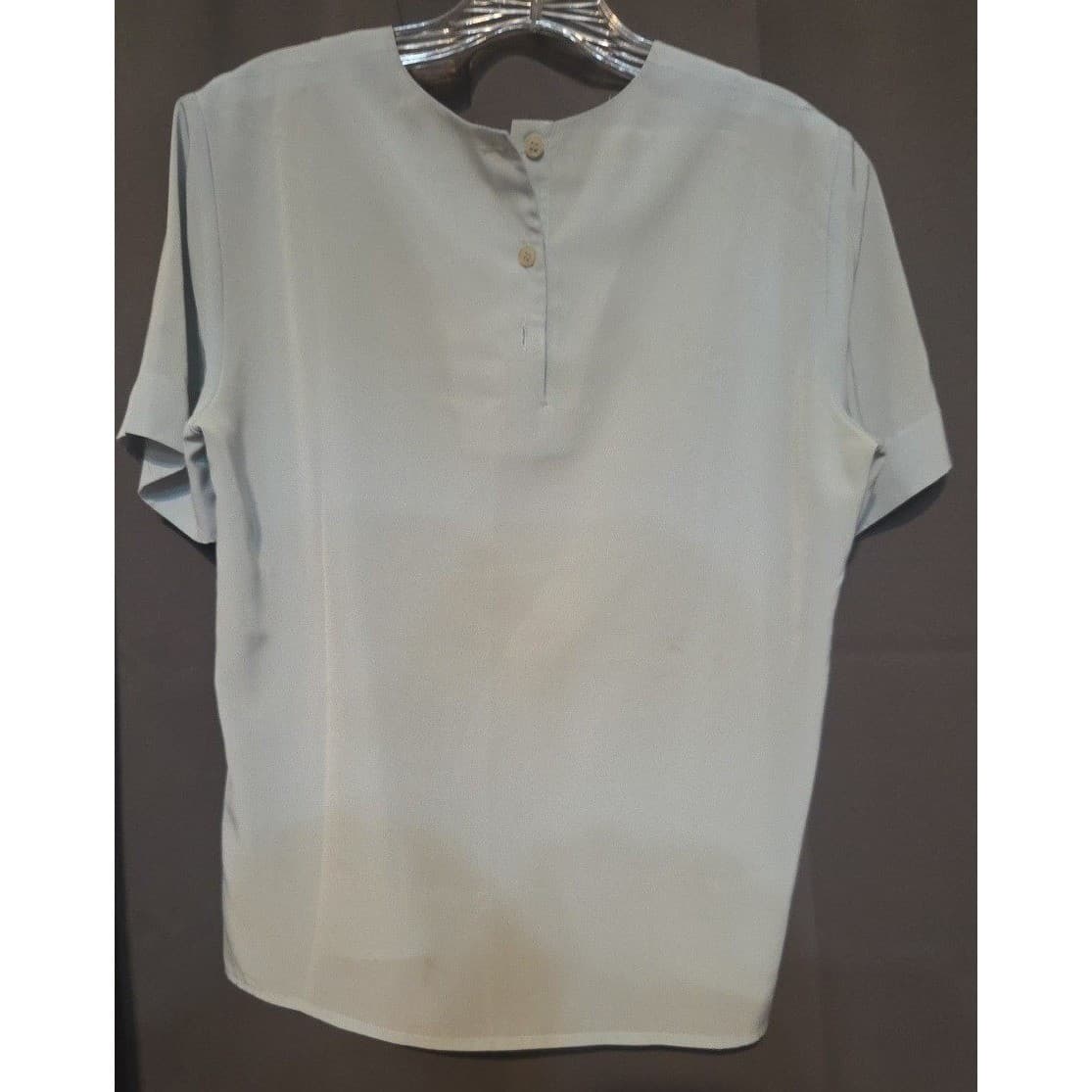 Kasper Light Blue Short Sleeve Button Back Crew Neck, Women's Size 4 Blouse Top - Thumbnail 4