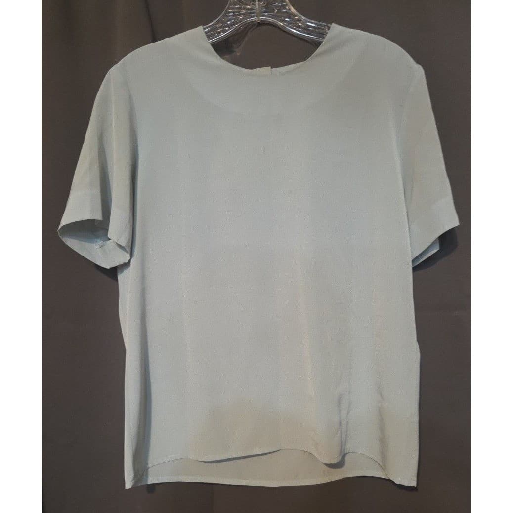 Kasper Light Blue Short Sleeve Button Back Crew Neck, Women's Size 4 Blouse Top - Thumbnail 3