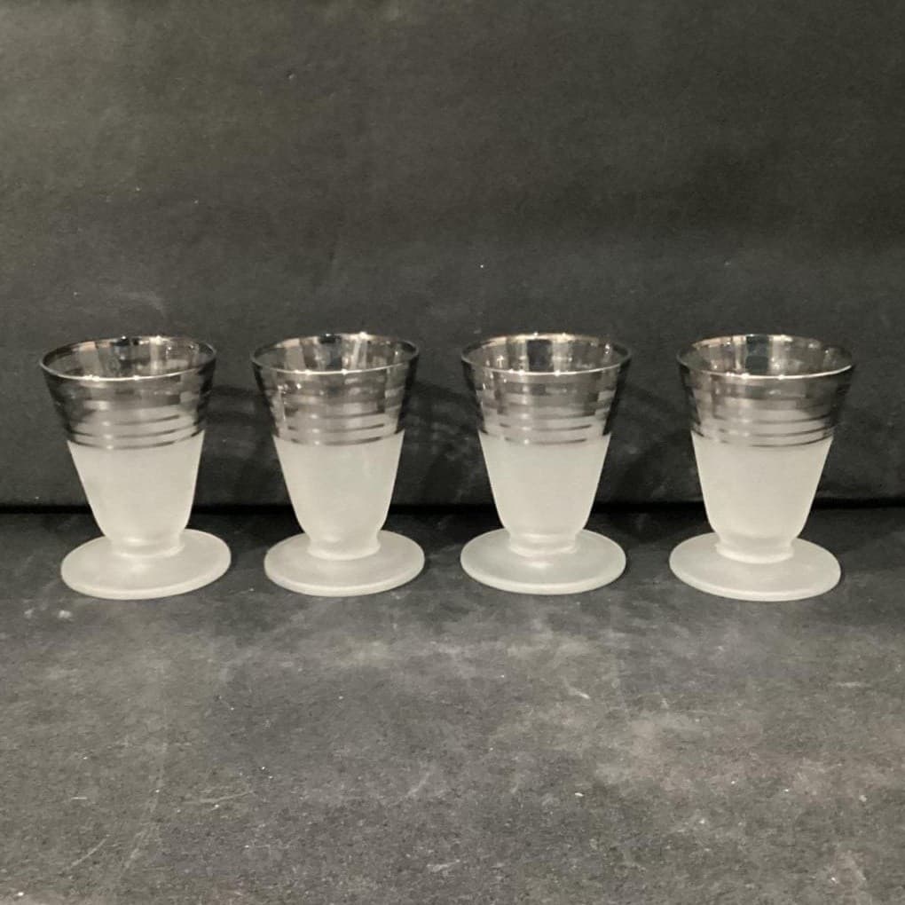 Platinum Banded Frosted Cocktail Glasses, Set of 4, Mid-Century Modern Cups - Thumbnail 6