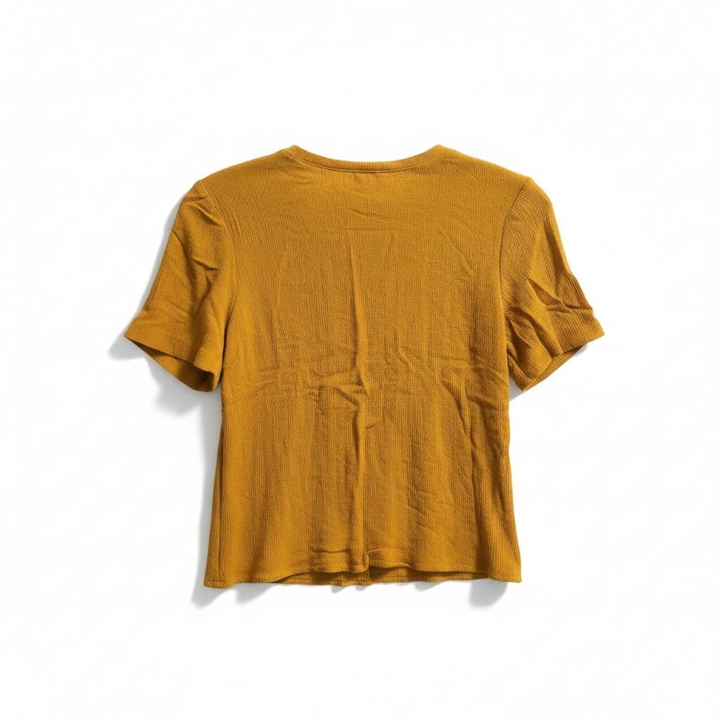 Norton McNaughton Mustard Yellow Crinkle Crepe Keyhole Blouse, Women's Size 6