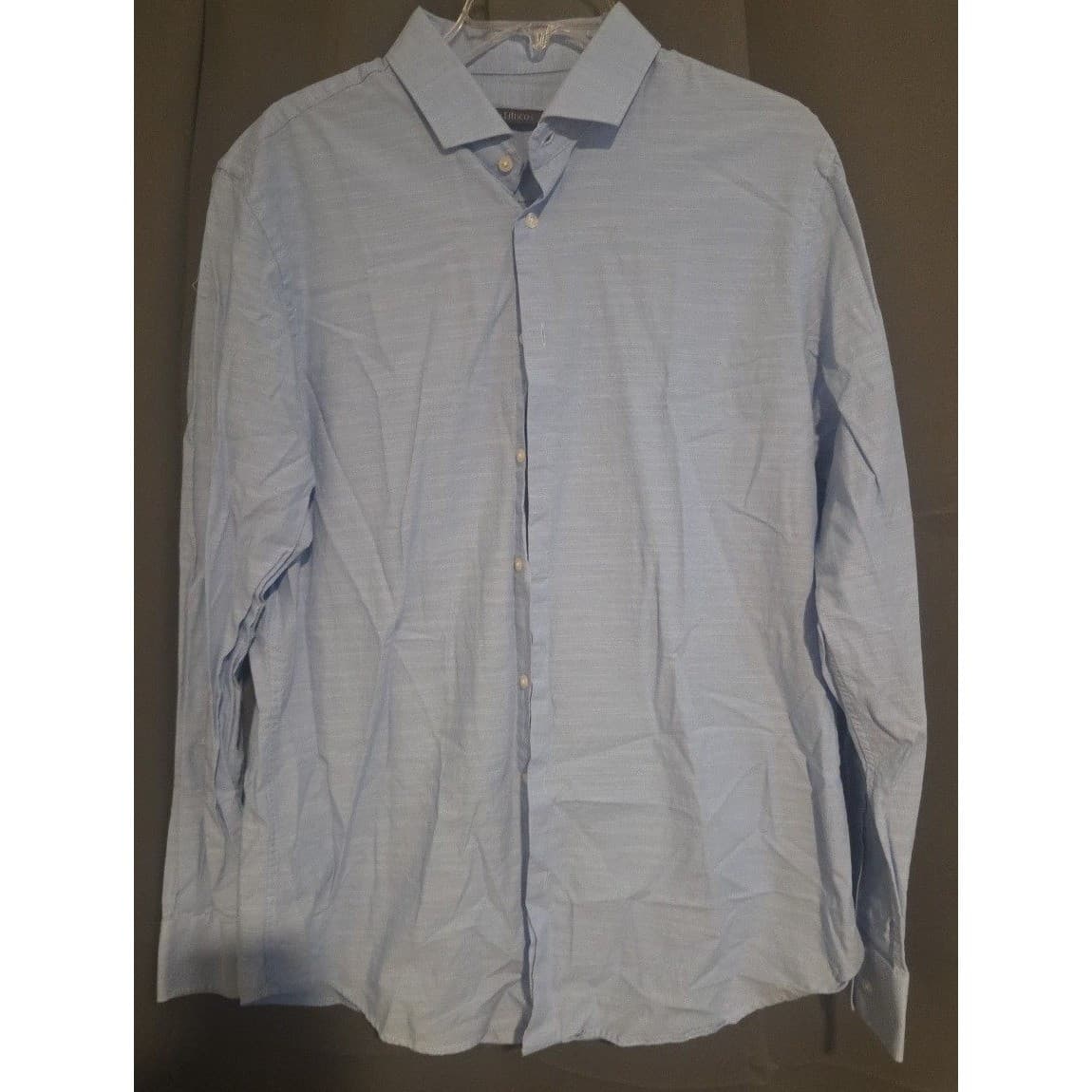 Angelo Litrico Light Blue Slub Texture Long Sleeve Button Down Men's Large 41-42 - Thumbnail 3