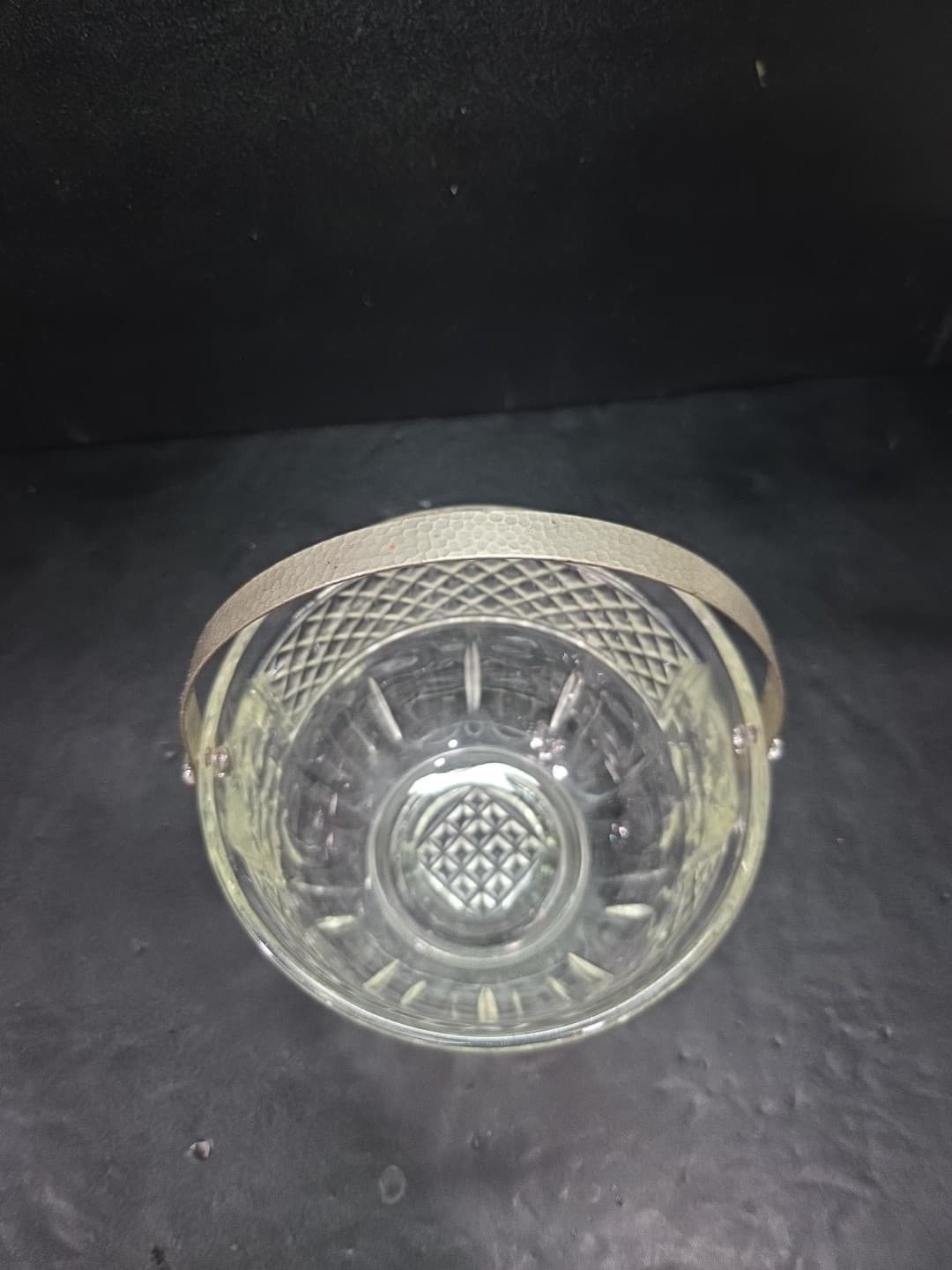 Art Deco Ice Bucket, Cut Diamond Glass, Hammered Silver Handle, Bar Accessory - Thumbnail 8