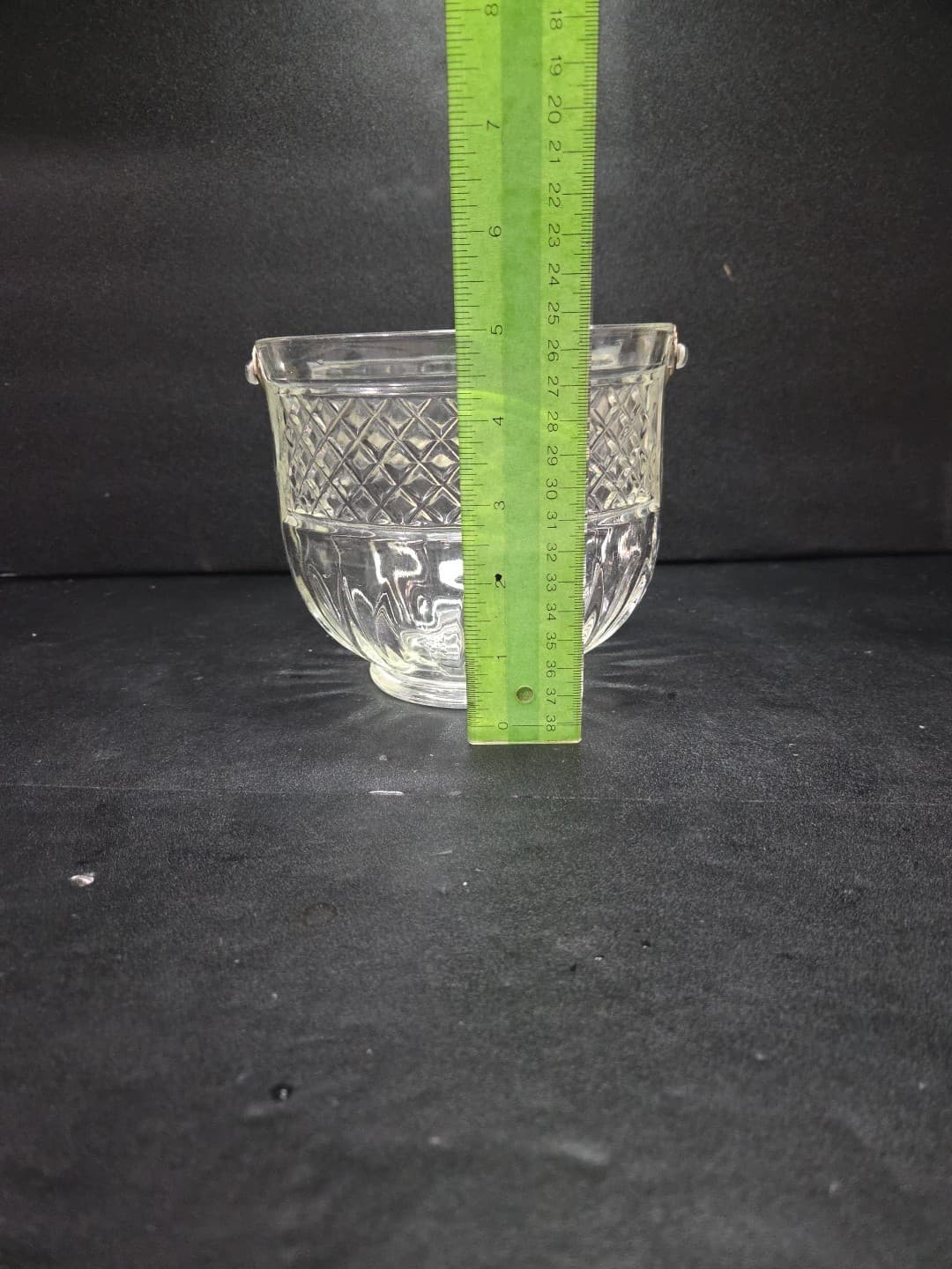 Art Deco Ice Bucket, Cut Diamond Glass, Hammered Silver Handle, Bar Accessory - Thumbnail 9