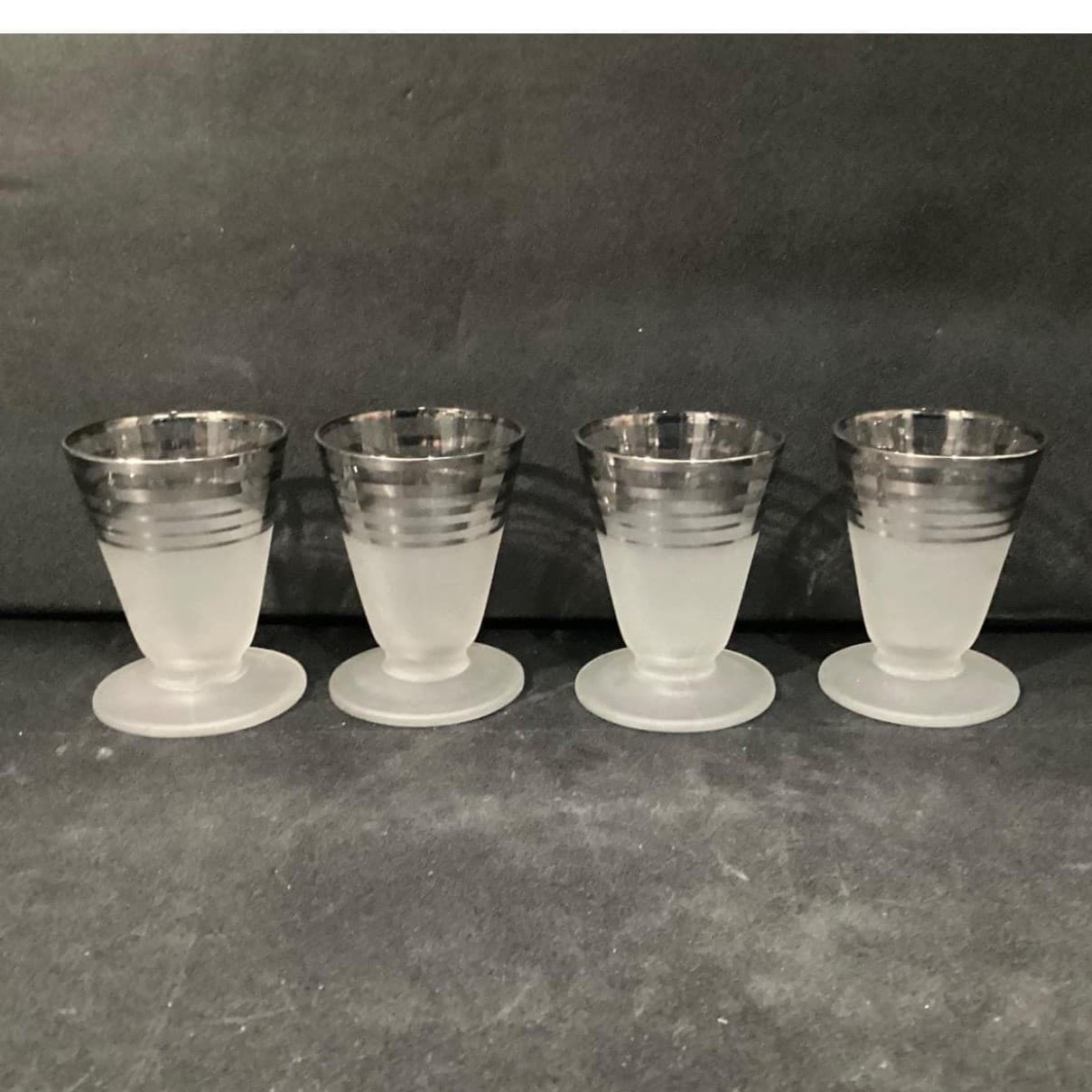 Platinum Banded Frosted Cocktail Glasses, Set of 4, Mid-Century Modern Cups - Thumbnail 3