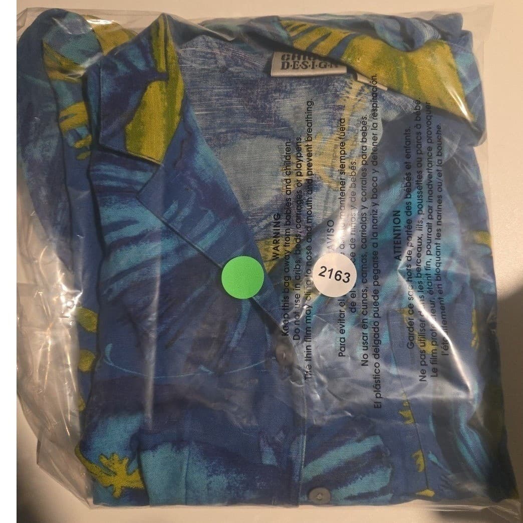 Chicos Design Blue Tropical Floral Linen Short Sleeve Camp Shirt, Women's Size 1 - Thumbnail 8