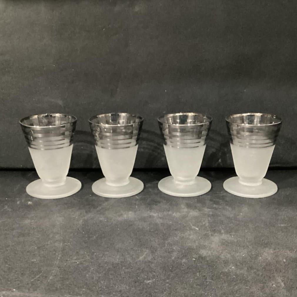 Platinum Banded Frosted Cocktail Glasses, Set of 4, Mid-Century Modern Cups - Thumbnail 5