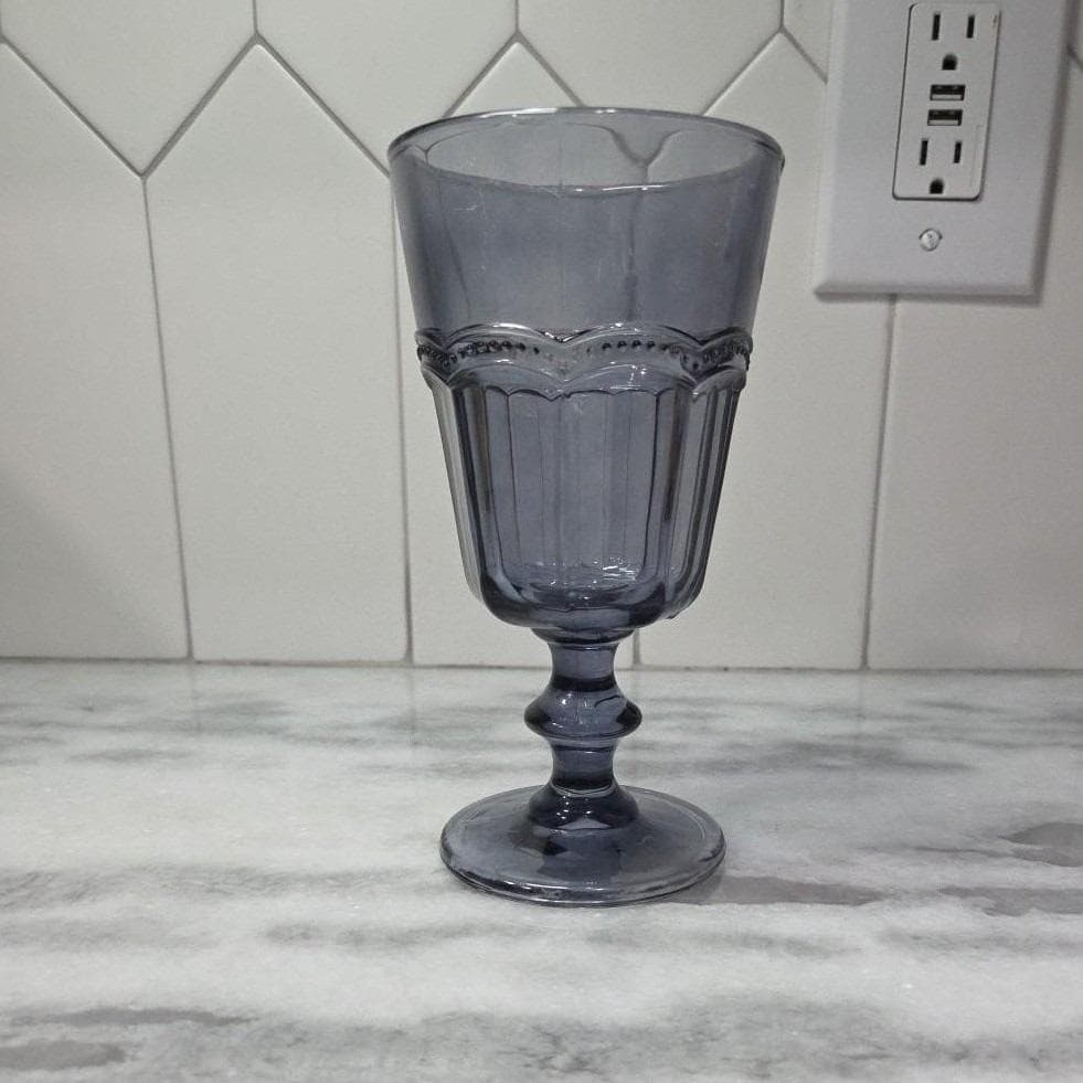 H&H Lifestyle Ice Tea Glass, Replacement Dusky Blue Goblet, Scalloped Beading - Thumbnail 5