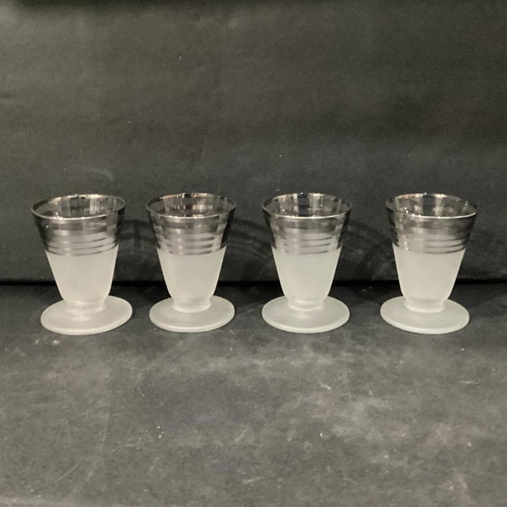 Platinum Banded Frosted Cocktail Glasses, Set of 4, Mid-Century Modern Cups - Thumbnail 2