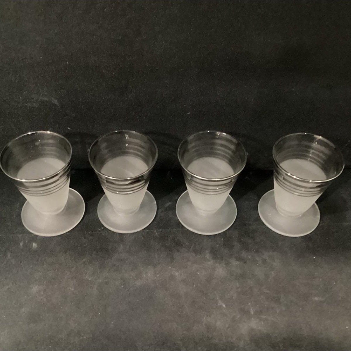 Platinum Banded Frosted Cocktail Glasses, Set of 4, Mid-Century Modern Cups - Thumbnail 9