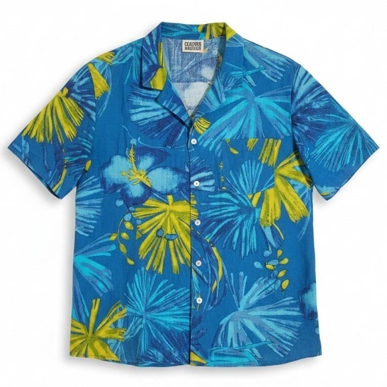Chicos Design Blue Tropical Floral Linen Short Sleeve Camp Shirt, Women's Size 1