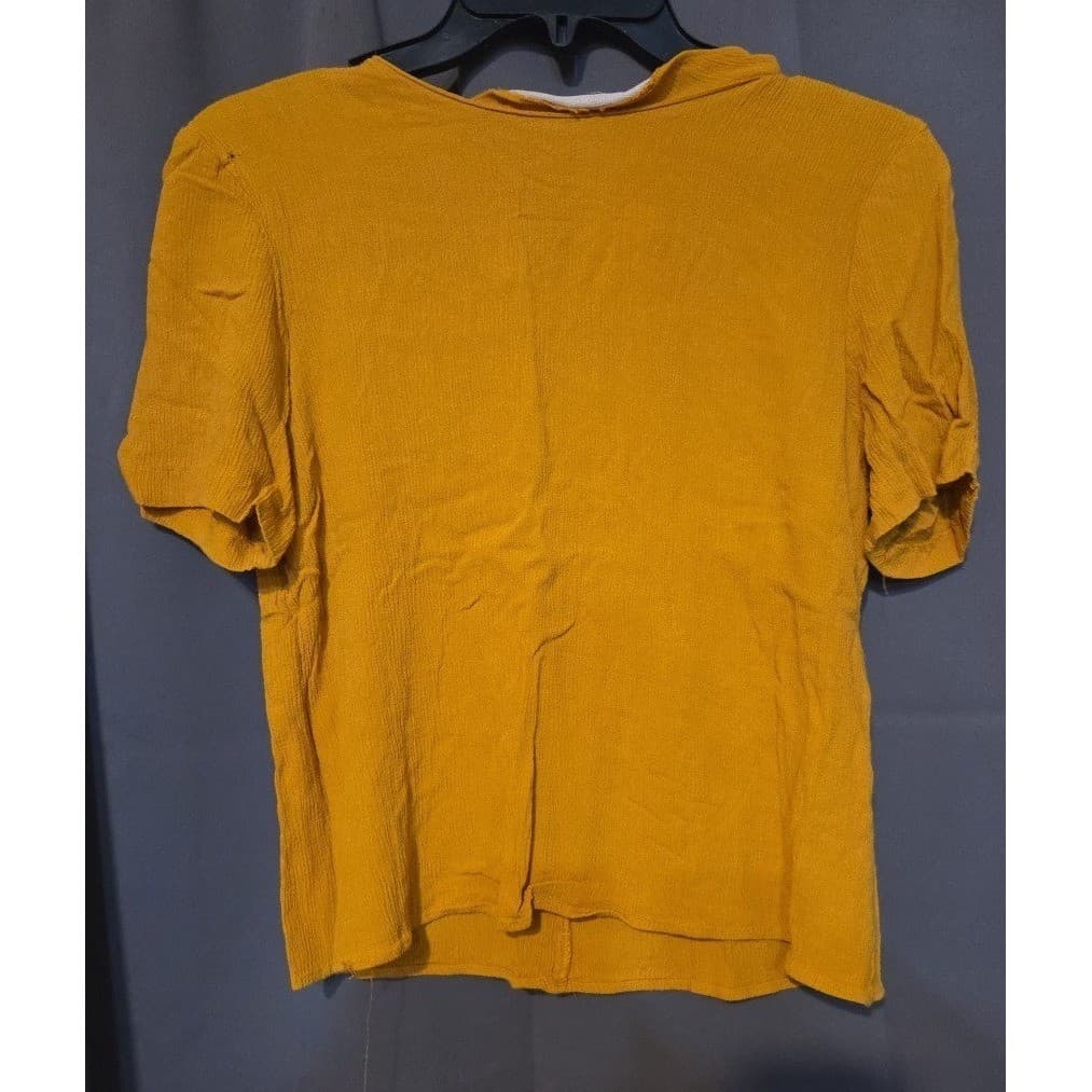 Norton McNaughton Mustard Yellow Crinkle Crepe Keyhole Blouse, Women's Size 6 - Thumbnail 3