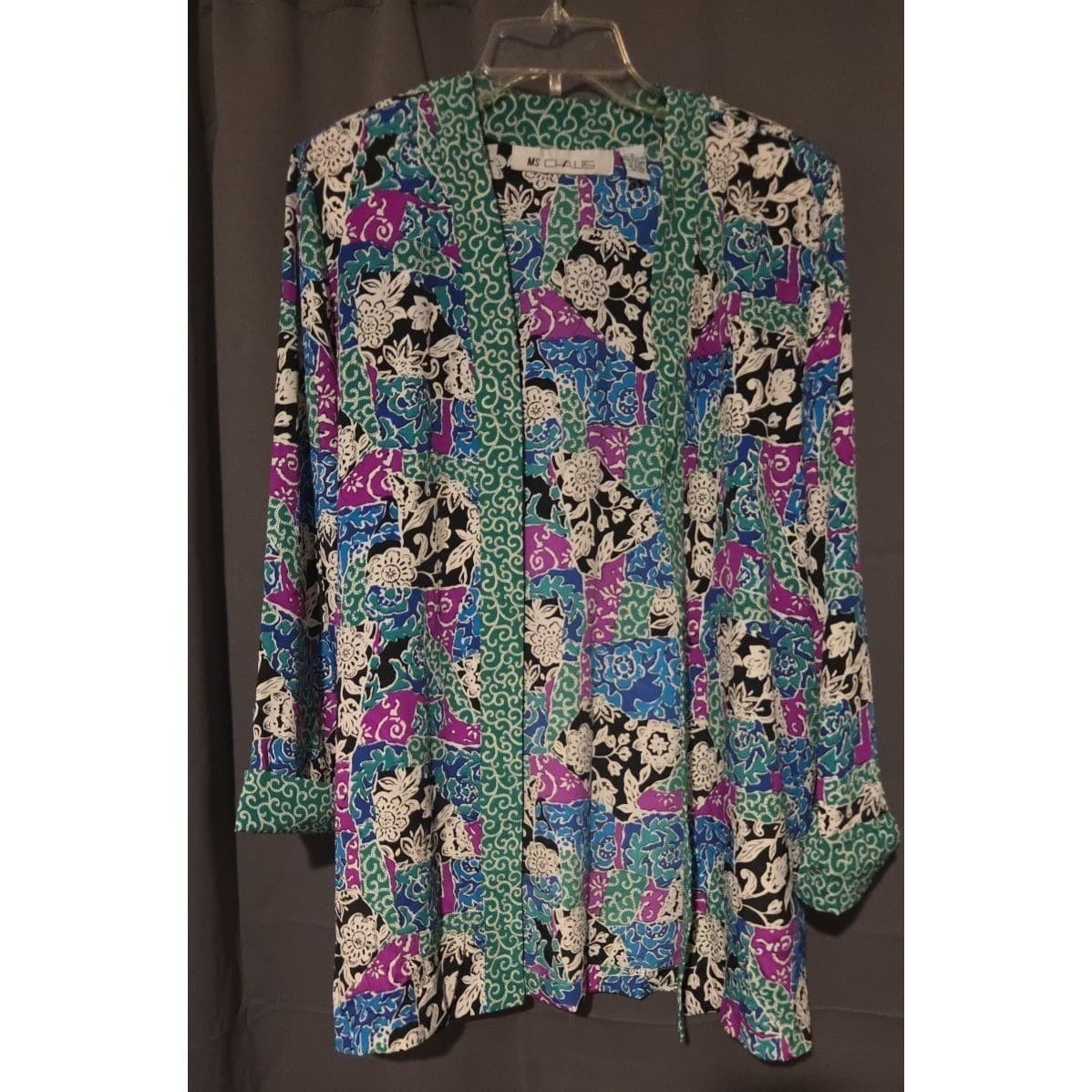 Ms Chaus Vintage Open Front Cardigan, Patchwork Floral Green Blue, Women's Sze 8 - Thumbnail 3