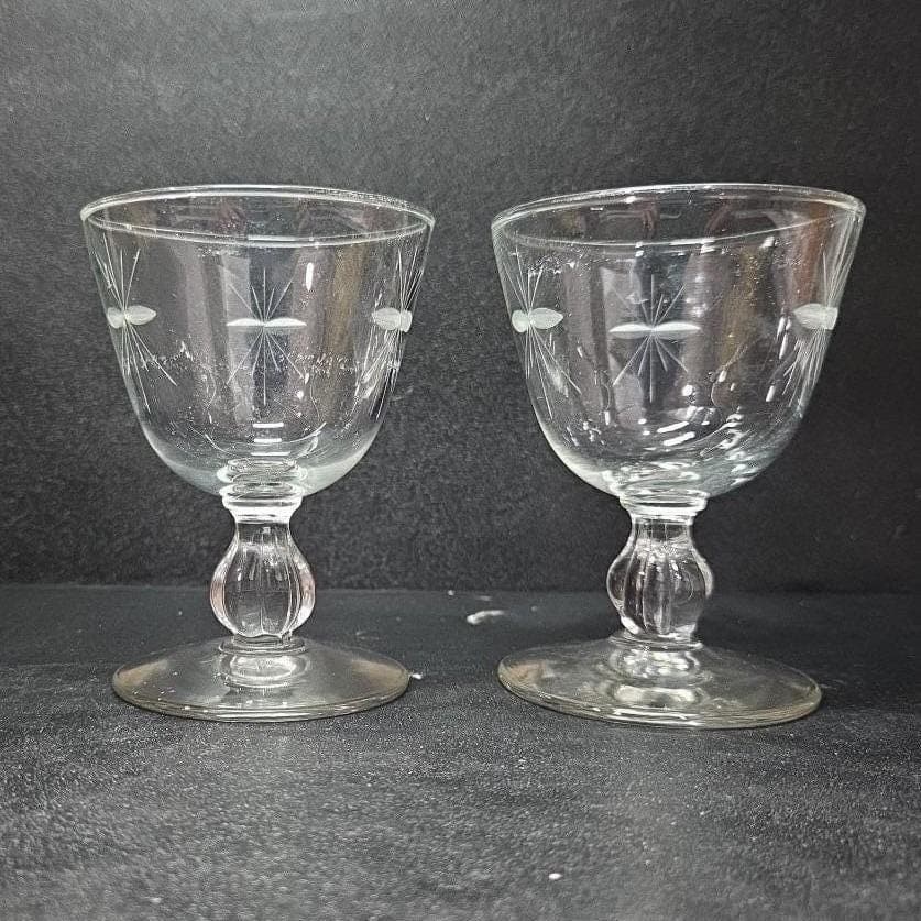 Libbey Rock Sharpe Starglow Cocktail Goblets, Set Of 2, Etched Glassware, #8900 - Thumbnail 9