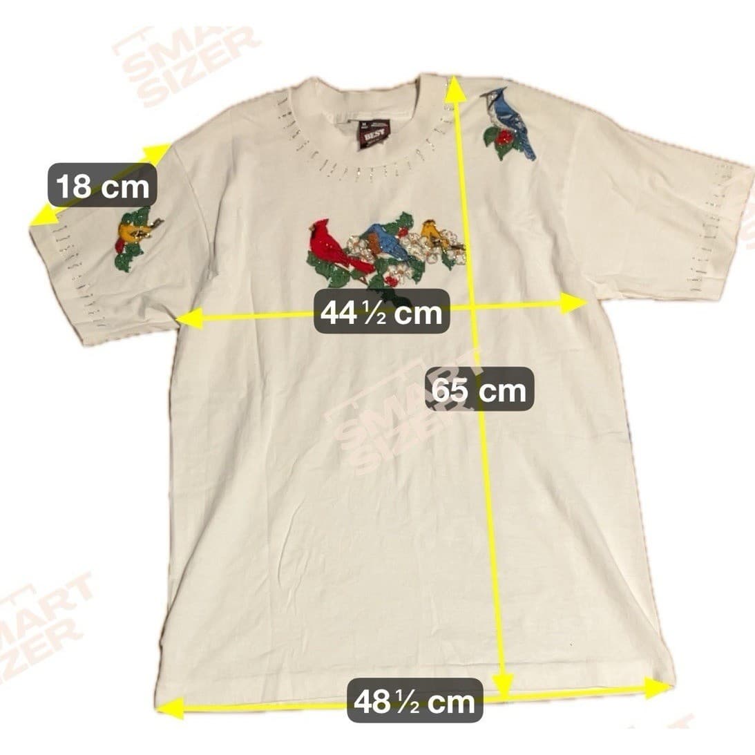Fruit of the Loom Best Bird Graphic T-Shirt White Glitter Cardinal, Vintage Med - Thumbnail 2