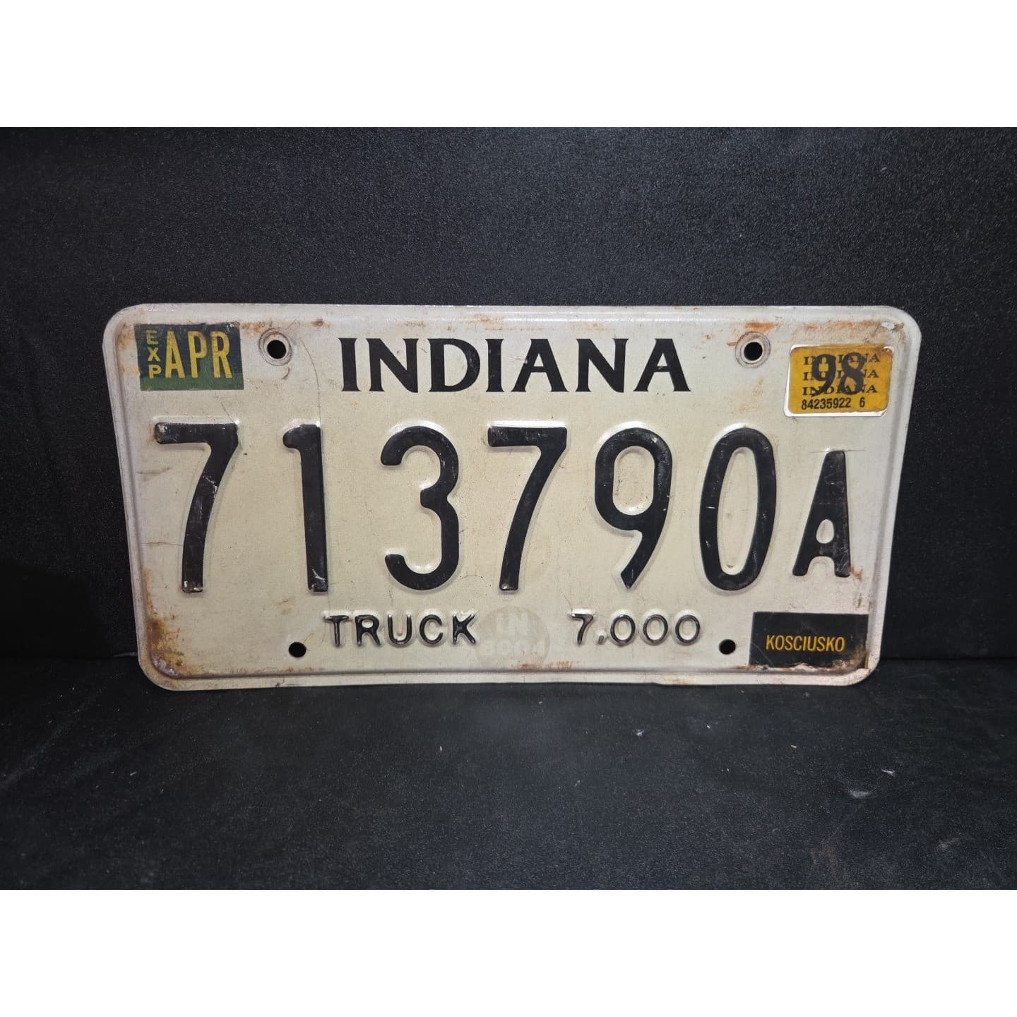 Indiana Truck License Plate 713790A, Kosciusko County, 7000 lb Tag, Vintage 1998