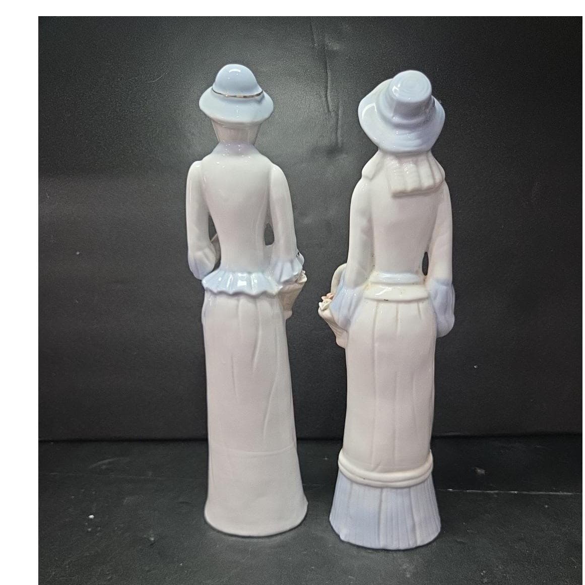 Porcelain Lady with Basket Figurines, Set of 2, Vintage Statues, Mantel Decor - Thumbnail 6