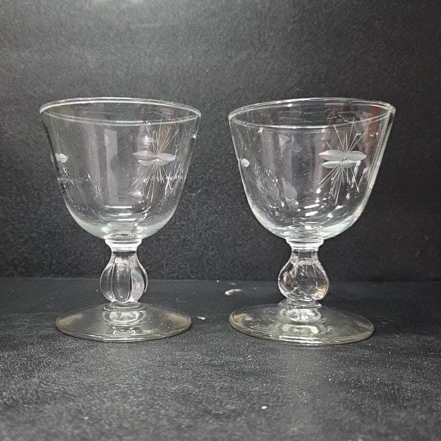 Libbey Rock Sharpe Starglow Cocktail Goblets, Set Of 2, Etched Glassware, #8900 - Thumbnail 8