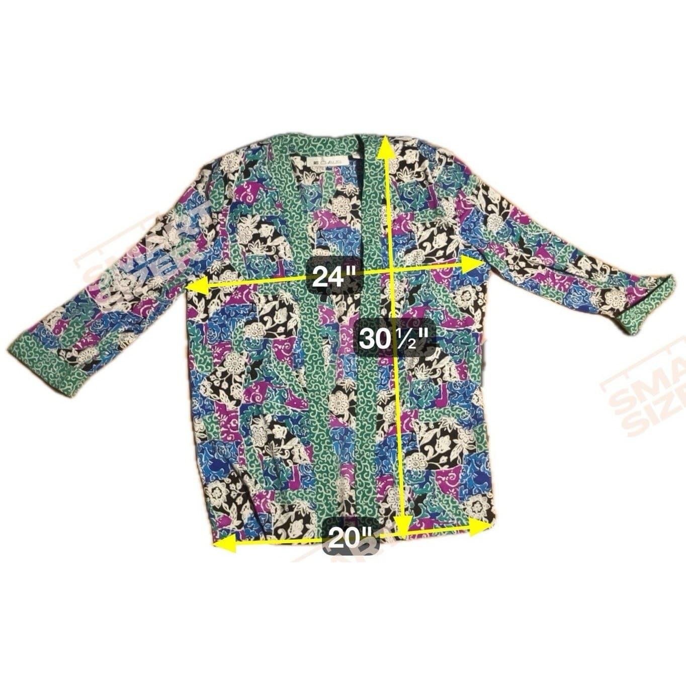 Ms Chaus Vintage Open Front Cardigan, Patchwork Floral Green Blue, Women's Sze 8 - Thumbnail 2
