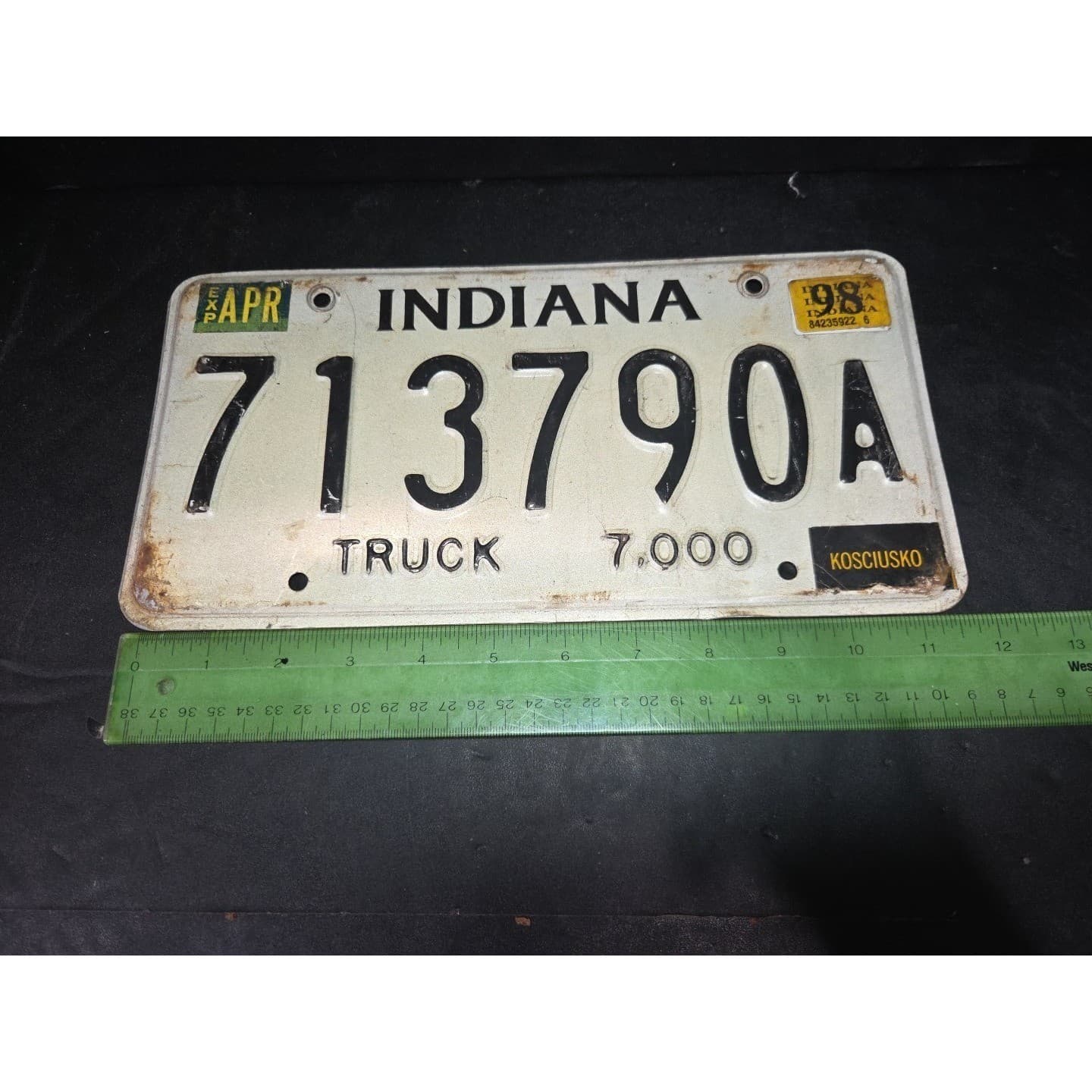 Indiana Truck License Plate 713790A, Kosciusko County, 7000 lb Tag, Vintage 1998 - Thumbnail 4