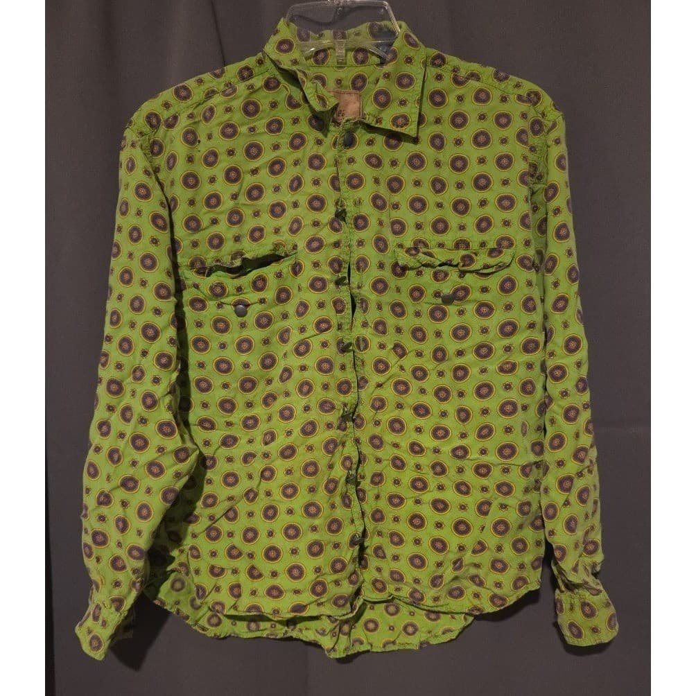 Lizwear Petite Green Medallion Print Button Down, Woman's Small Shirt, Boho Top - Thumbnail 3
