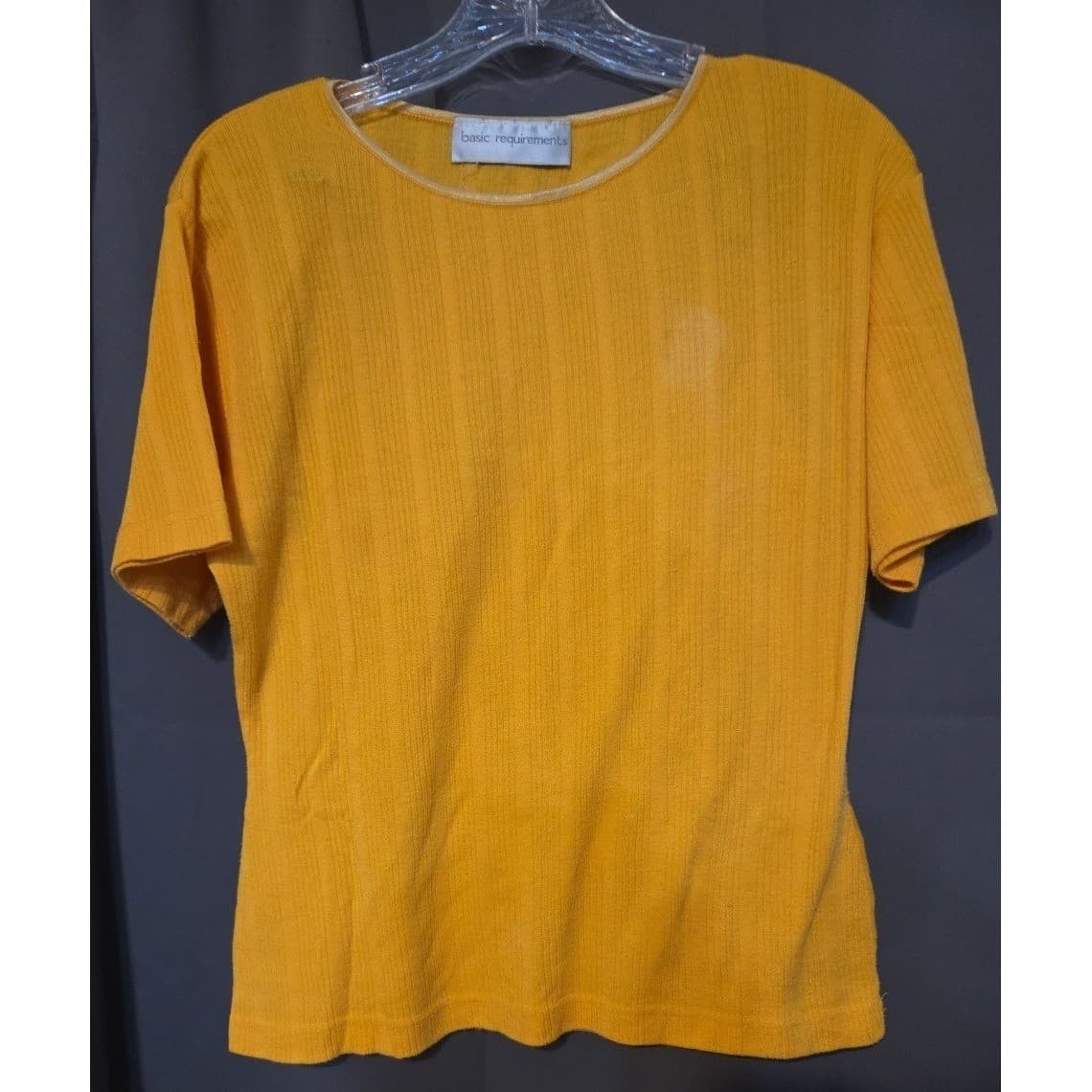 Basic Requirements Mustard Yellow Ribbed Short Sleeve Top, Women's Crew Neck - Thumbnail 3