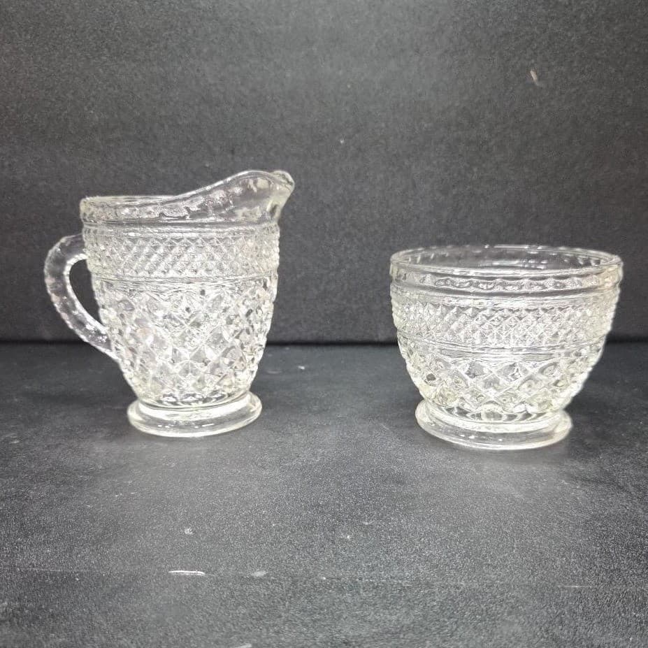 Anchor Hocking Wexford Creamer & Sugar Bowl, Vintage Clear Press Glass Tableware - Thumbnail 2