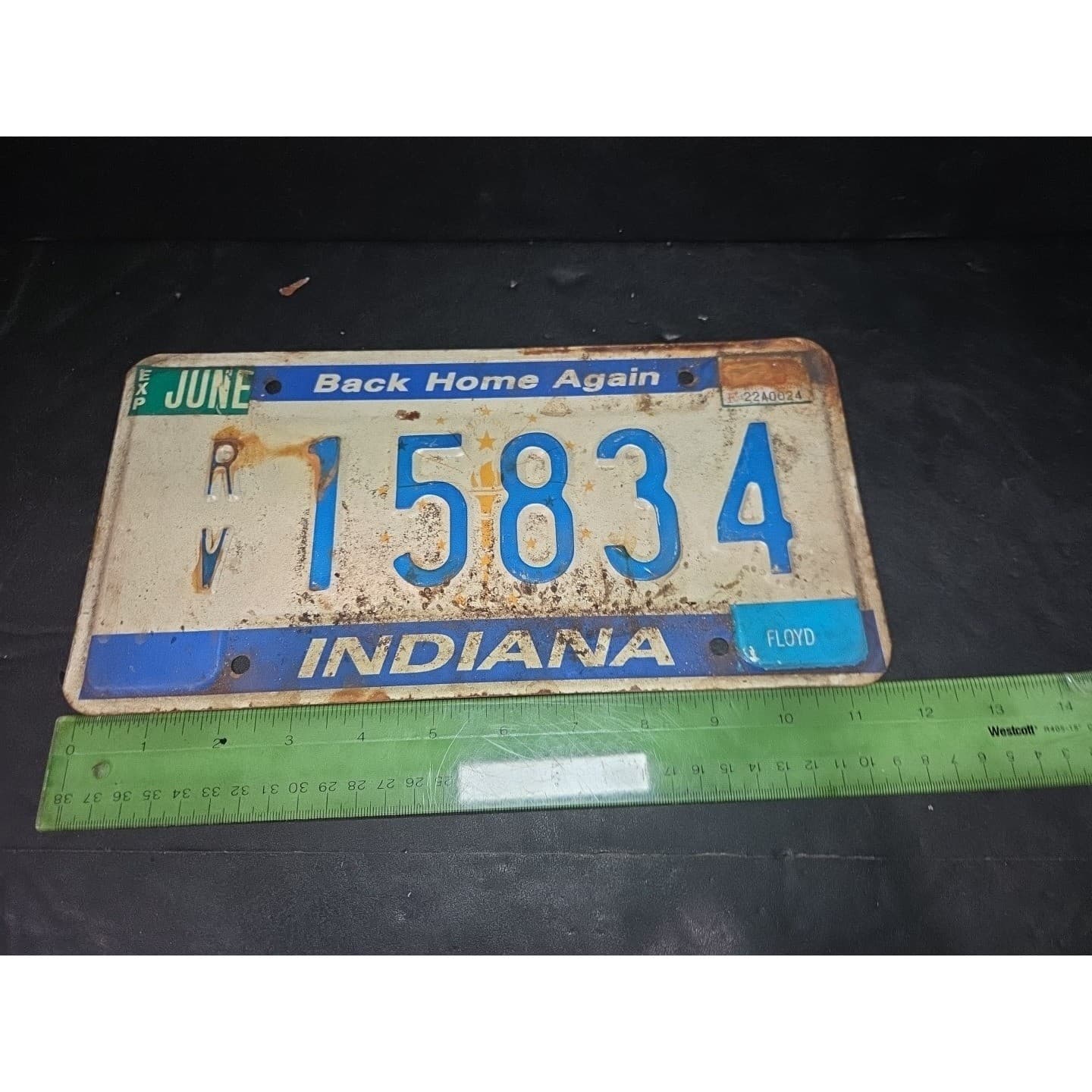 Indiana License Plate Floyd County Back Home Again RV 15834, Vintage Decor - Thumbnail 4