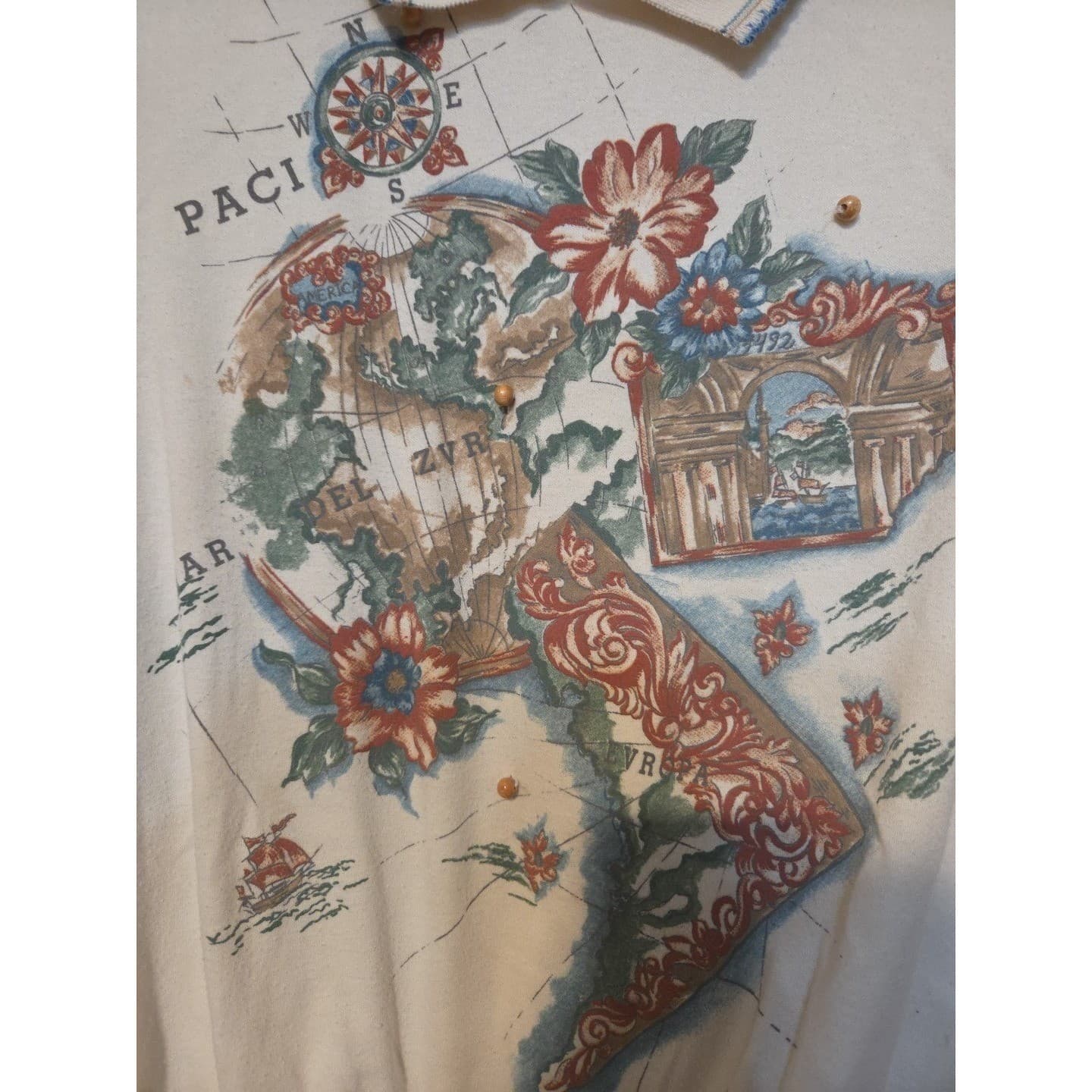 Cricket Lane Nautical Map Polo, Woman's Small, Vintage Floral Motif, Made in USA - Thumbnail 8