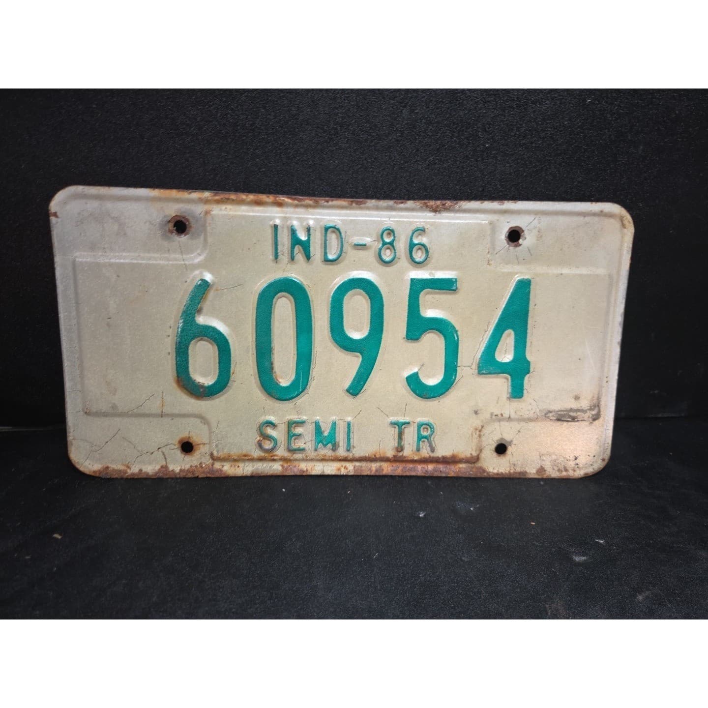 Indiana Semi Trailer License Plate 60954, Vintage Green White IND-86