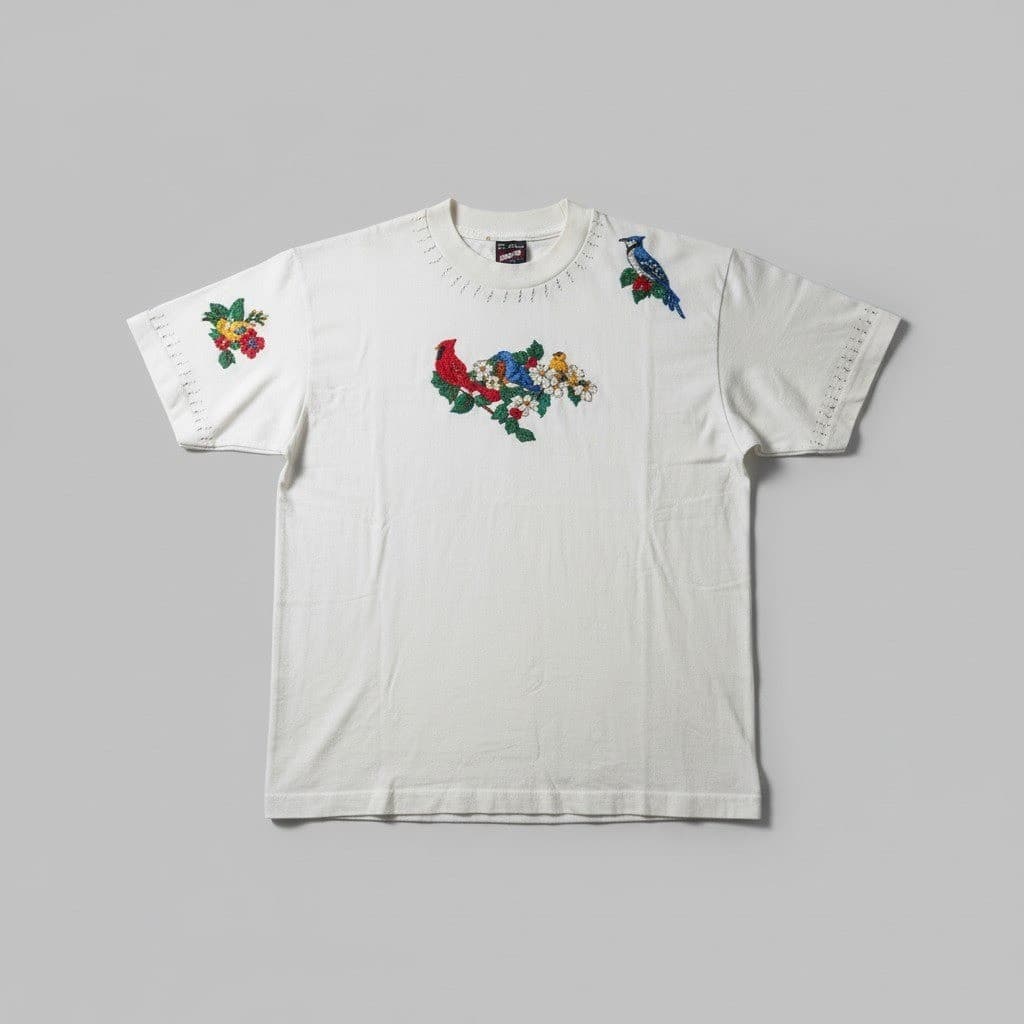 Fruit of the Loom Best Bird Graphic T-Shirt White Glitter Cardinal, Vintage Med