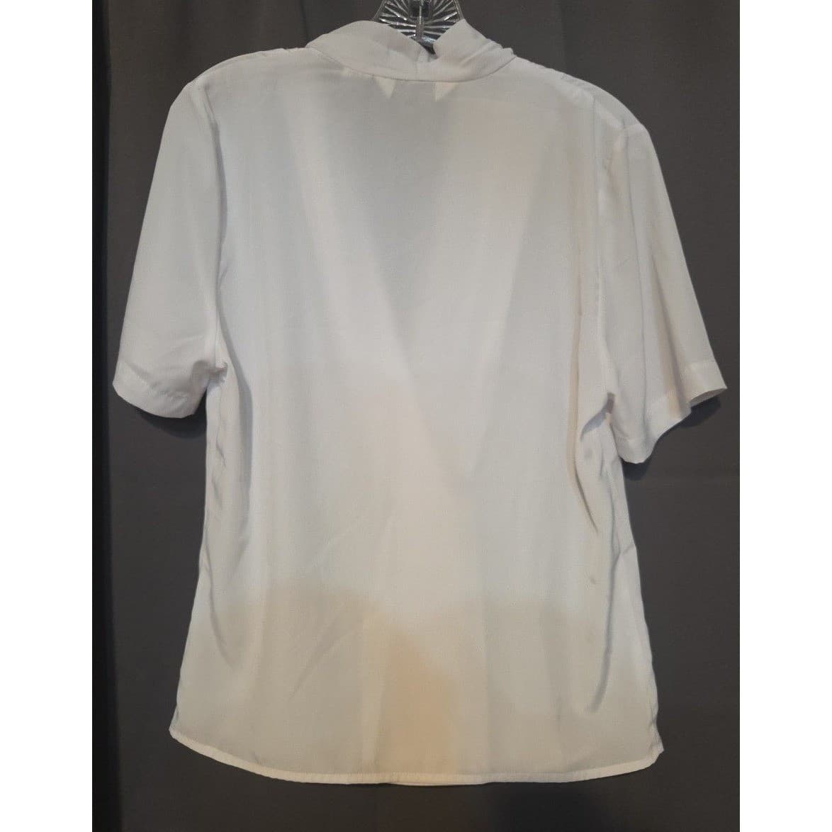 Casual Corner White Short Sleeve Pleated Shawl Collar Blouse, Vintage Size 6 - Thumbnail 4