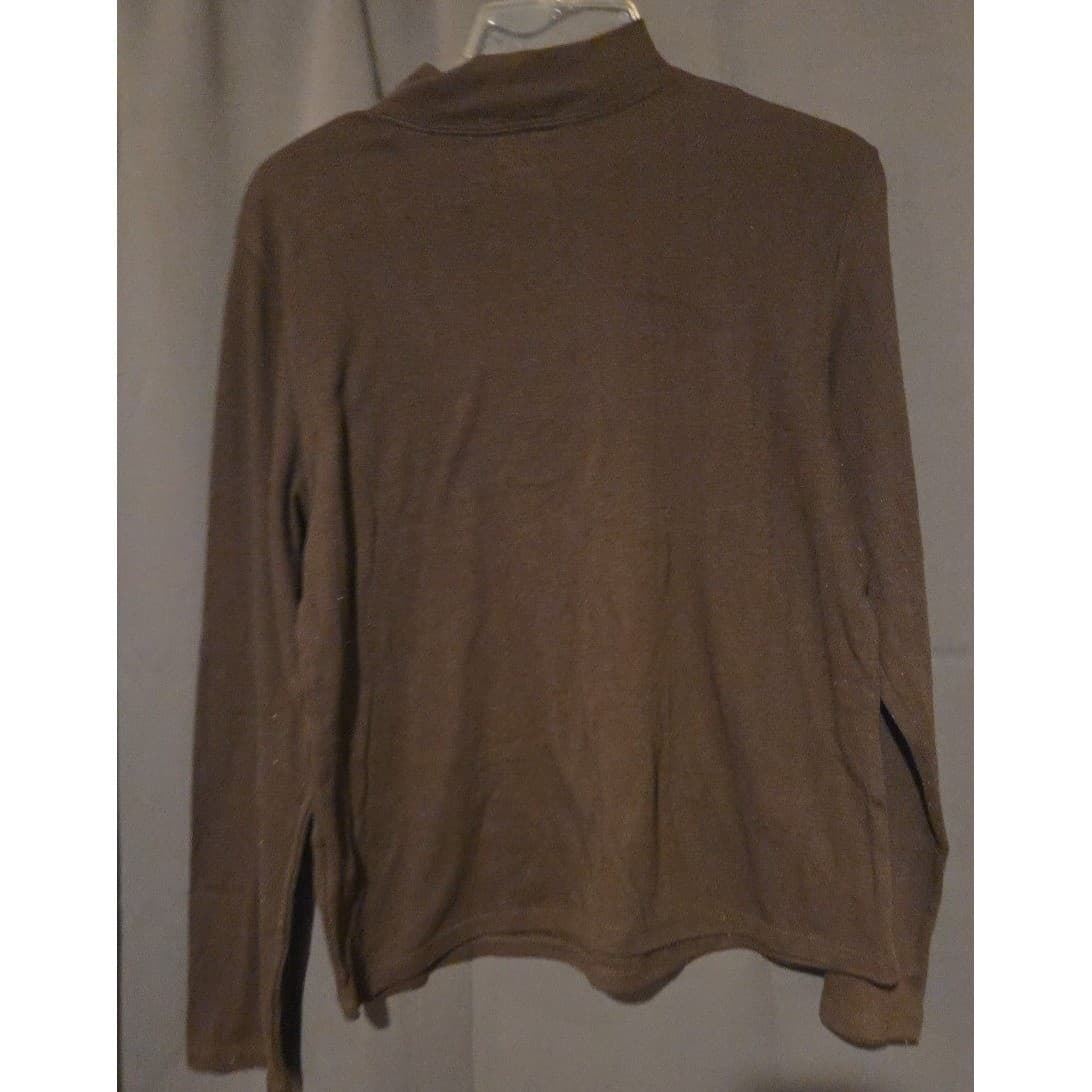 Allison Daley Mock Neck Brown Long Sleeve Top, Women's Small, Embroidered Leaf - Thumbnail 4