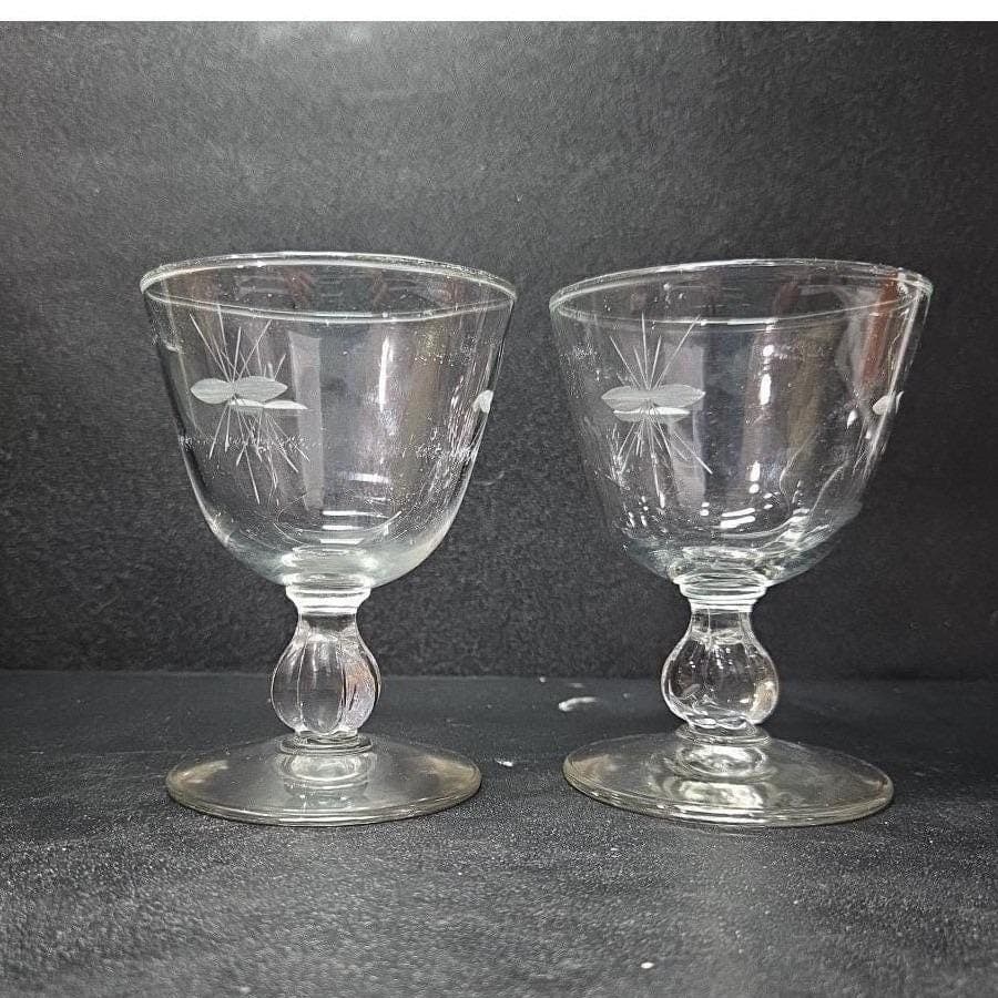 Libbey Rock Sharpe Starglow Cocktail Goblets, Set Of 2, Etched Glassware, #8900 - Thumbnail 10