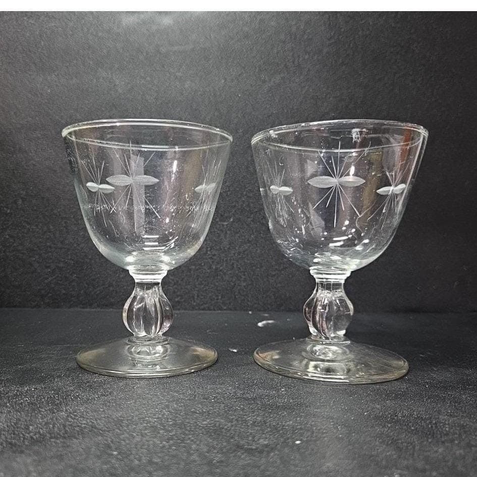 Libbey Rock Sharpe Starglow Cocktail Goblets, Set Of 2, Etched Glassware, #8900 - Thumbnail 7