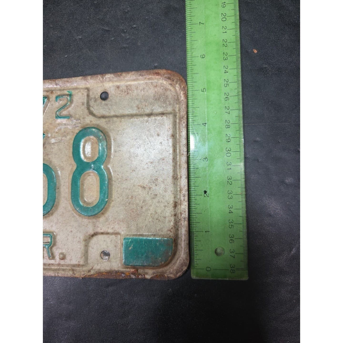 Indiana Semi Trailer License Plate 68568, Vintage Green White IND 72 - Thumbnail 5