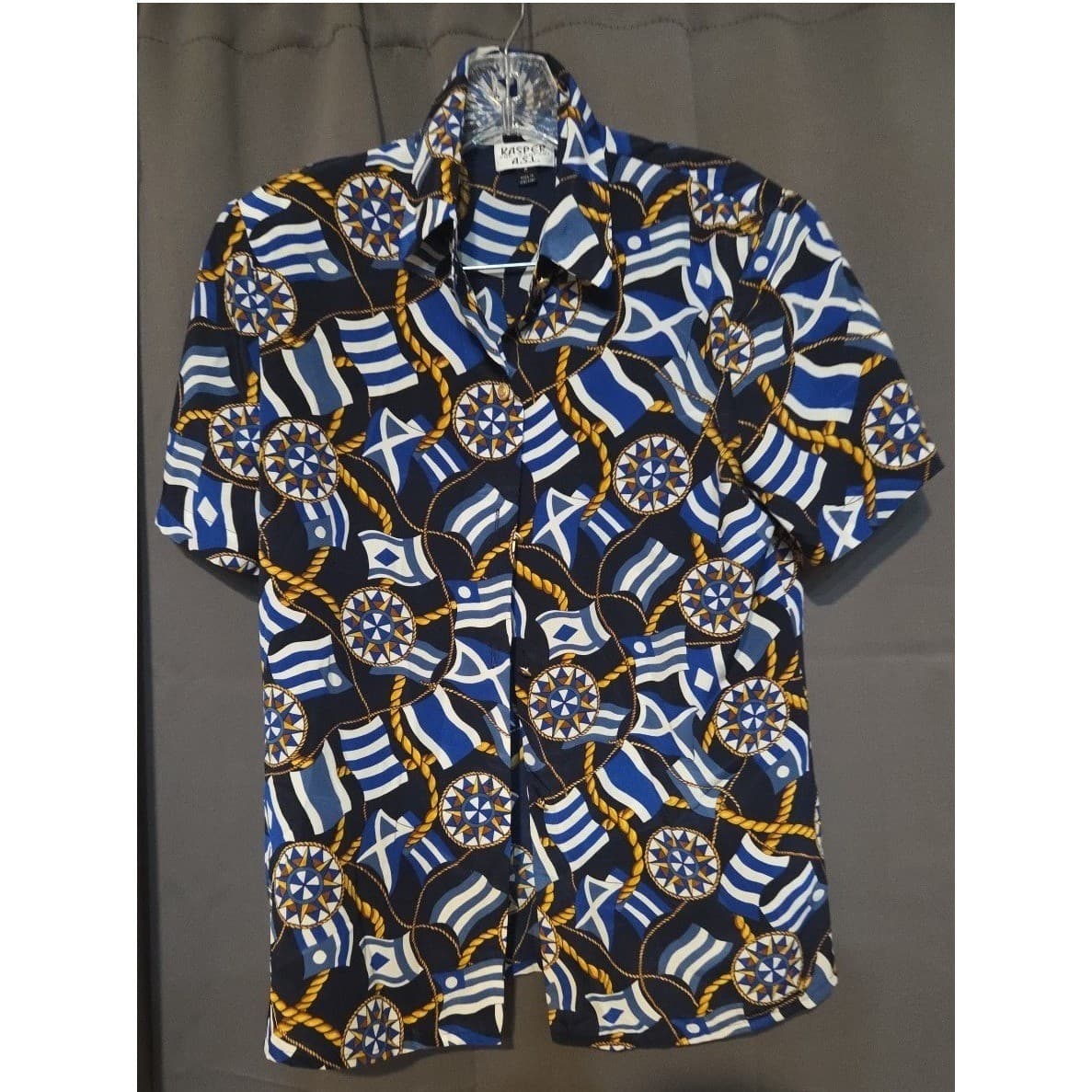 Kasper A.S.L. Blue Nautical Flag Compass Print Button Front, Woman's Size 4 Top - Thumbnail 3