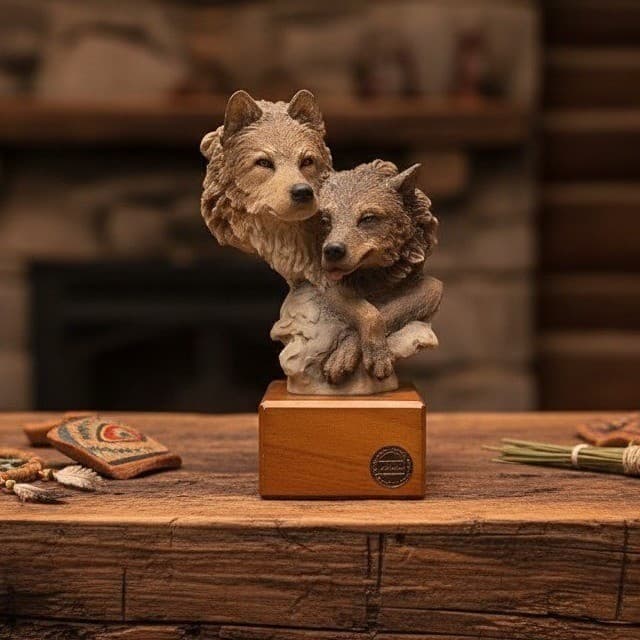 Mill Creek Studios Two Wolf Sculpture, Face To Face by Randall Reading Figurine