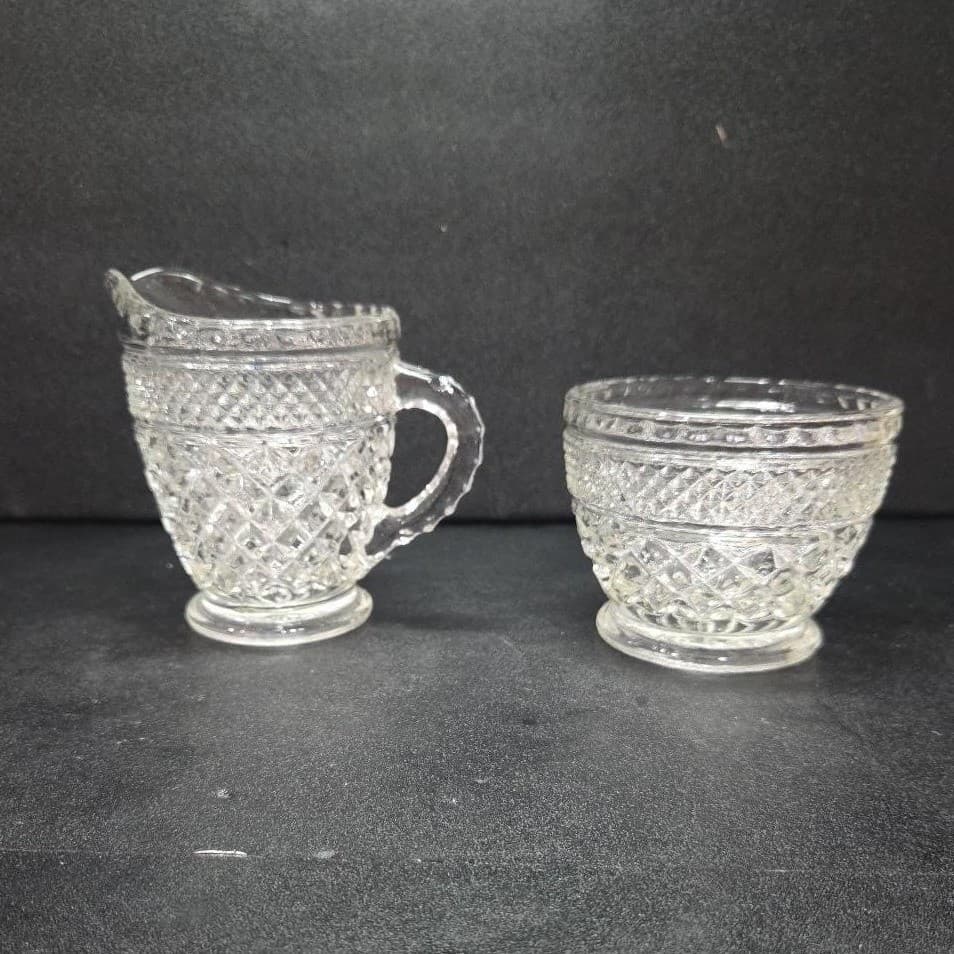 Anchor Hocking Wexford Creamer & Sugar Bowl, Vintage Clear Press Glass Tableware - Thumbnail 4