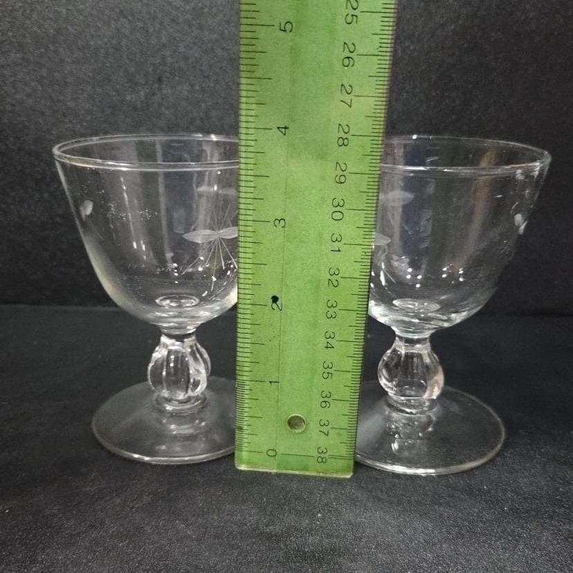 Libbey Rock Sharpe Starglow Cocktail Goblets, Set Of 2, Etched Glassware, #8900 - Thumbnail 2