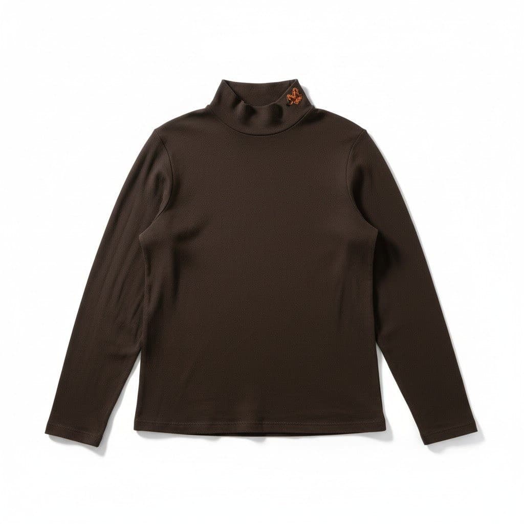Allison Daley Mock Neck Brown Long Sleeve Top, Women's Small, Embroidered Leaf